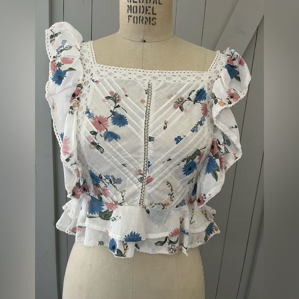 River Island White Floral Ruffle Blouse